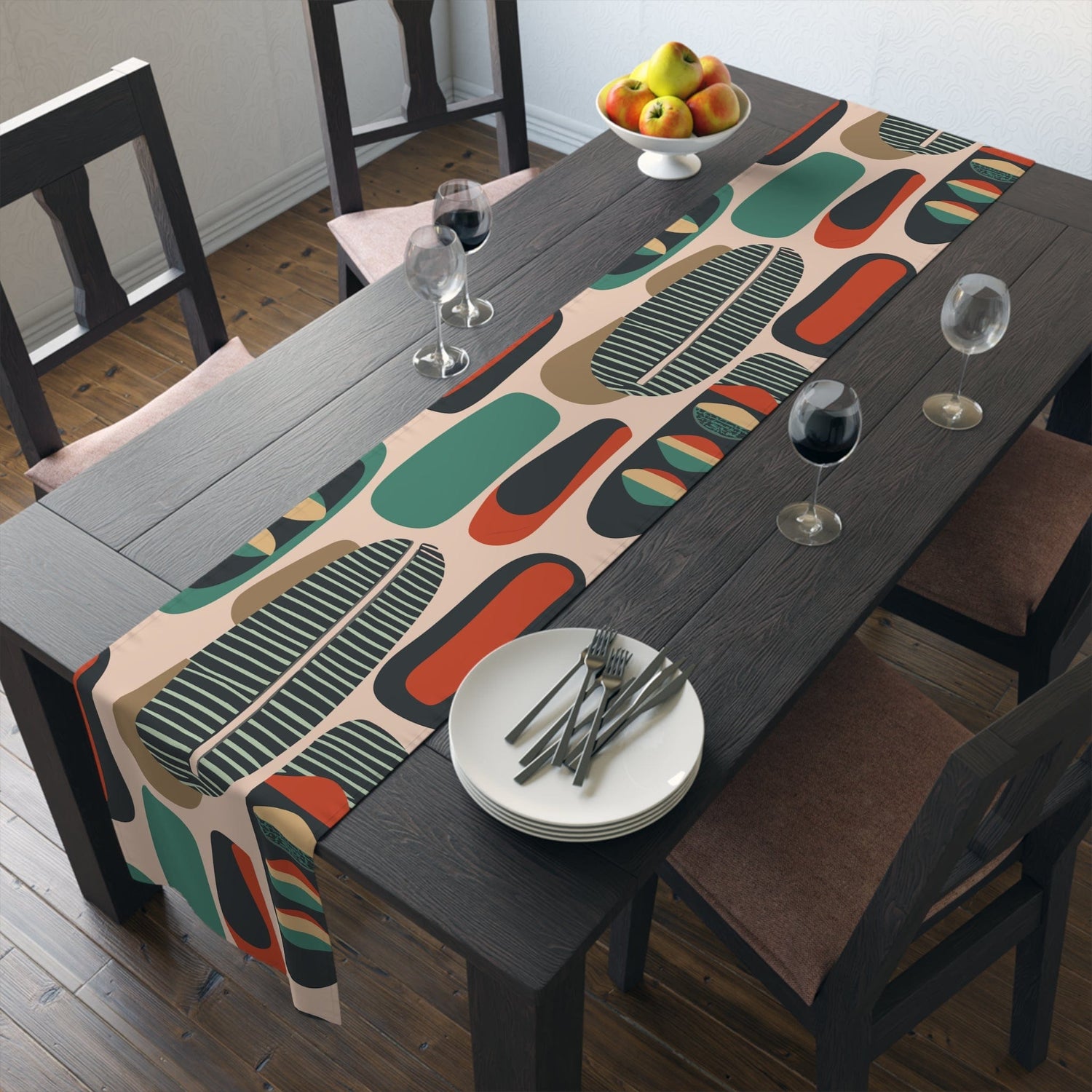 modern dresser runner Modern Danish Scandinavian Designed Colorful Floral Cotton Table Runner for Cozy Home Decor