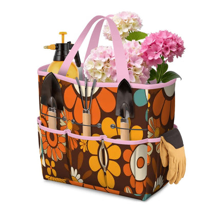 Kate McEnroe New York Retro Orange Brown Groovy Hippie Flower 70s Garden Tool BagGarden Tool BagENc8W4qHUI