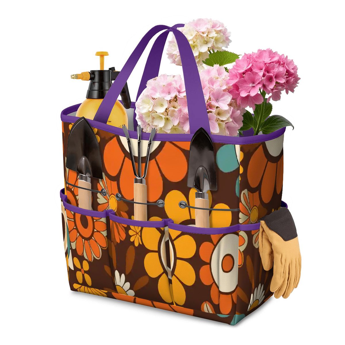Kate McEnroe New York Retro Orange Brown Groovy Hippie Flower 70s Garden Tool BagGarden Tool BagGECsnJgKr5