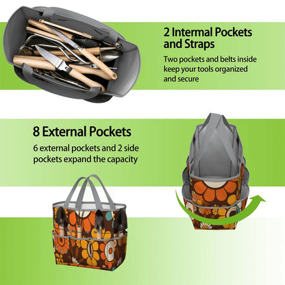 Kate McEnroe New York Retro Orange Brown Groovy Hippie Flower 70s Garden Tool BagGarden Tool BagN9FGDGKJ9m