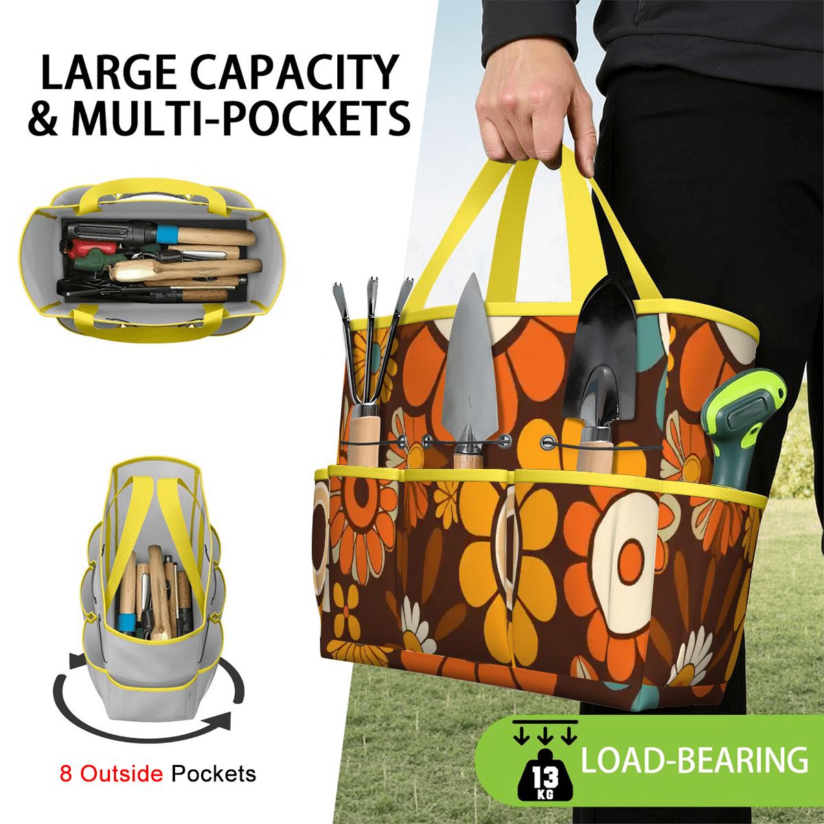 Kate McEnroe New York Retro Orange Brown Groovy Hippie Flower 70s Garden Tool BagGarden Tool BagN9FGDGKJ9m