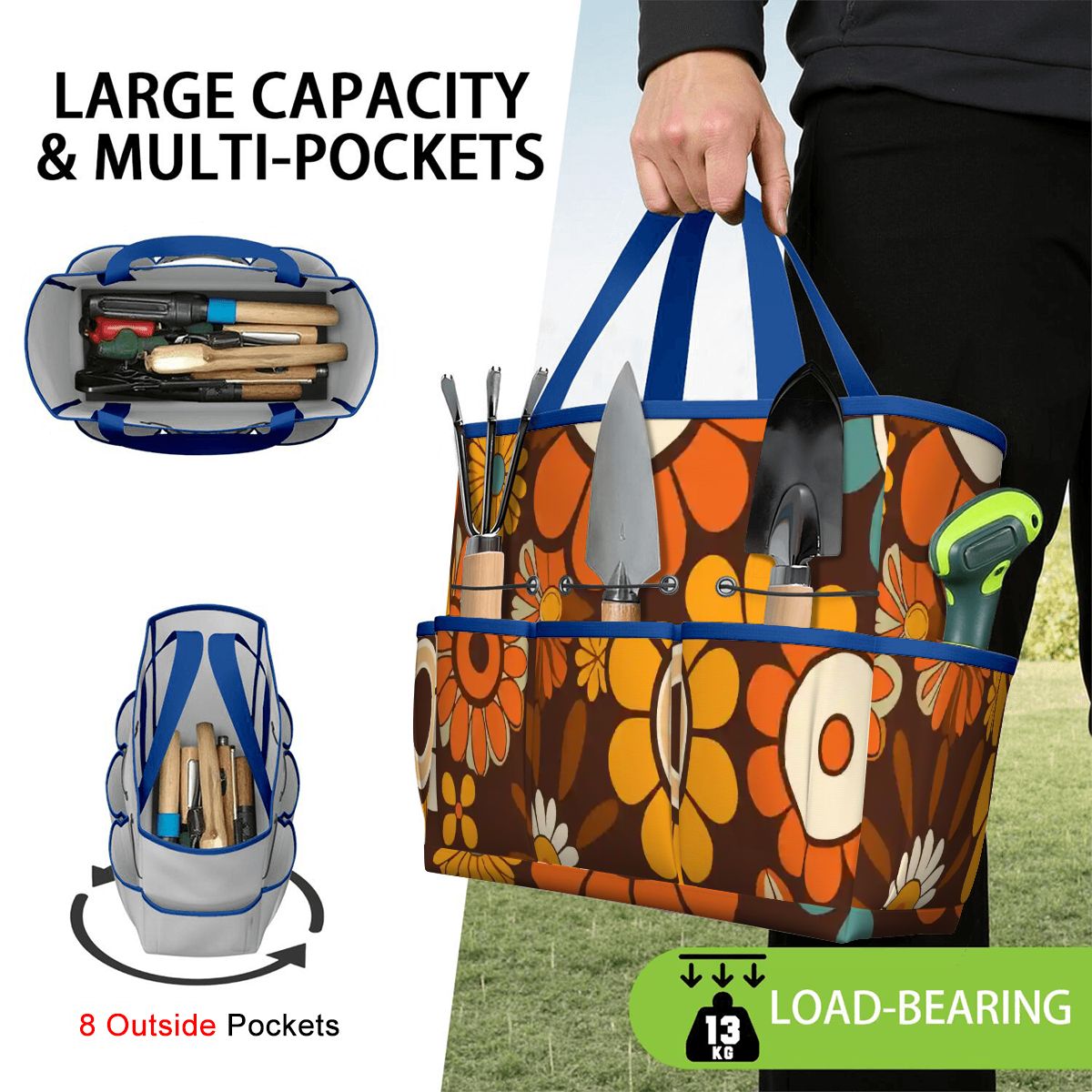 Kate McEnroe New York Retro Orange Brown Groovy Hippie Flower 70s Garden Tool BagGarden Tool BagN9FGDGKJ9m