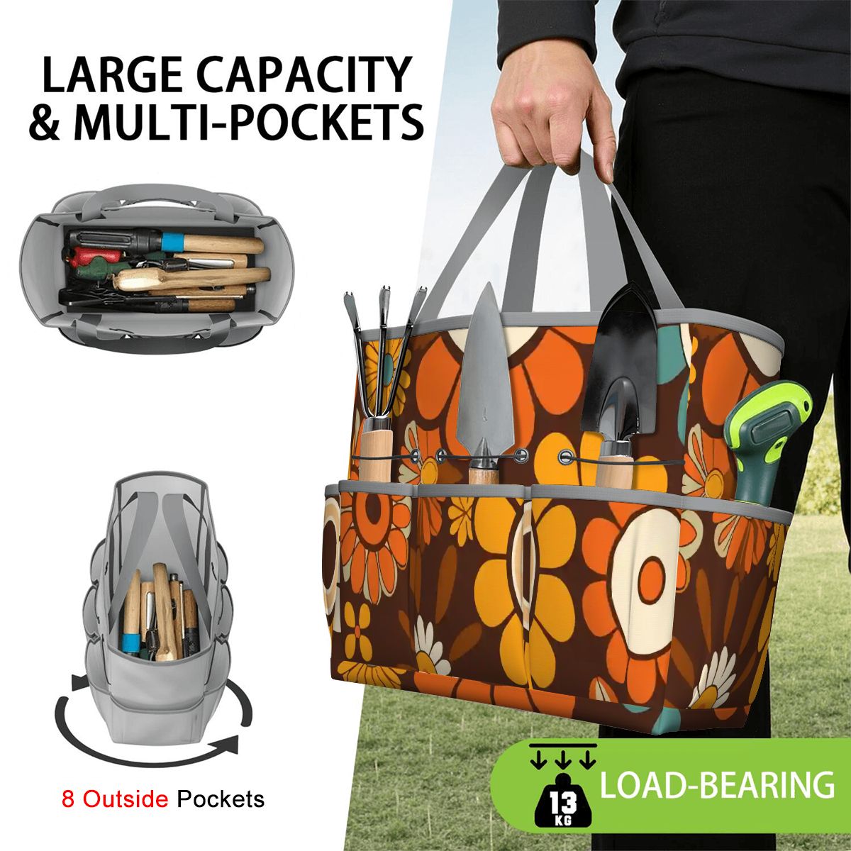 Kate McEnroe New York Retro Orange Brown Groovy Hippie Flower 70s Garden Tool BagGarden Tool BagN9FGDGKJ9m