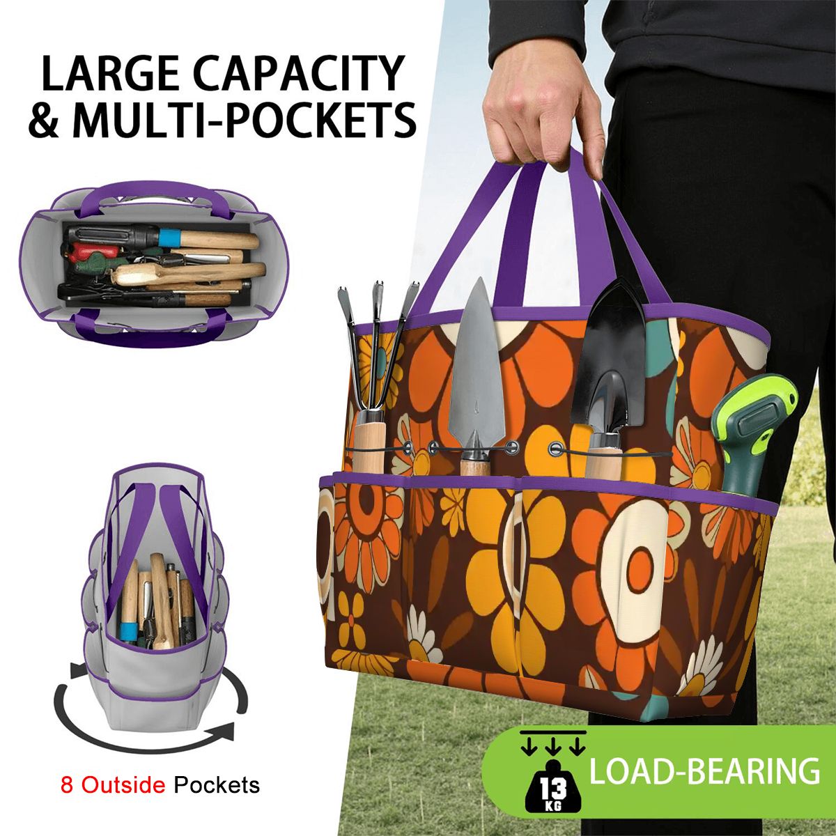 Kate McEnroe New York Retro Orange Brown Groovy Hippie Flower 70s Garden Tool BagGarden Tool BagN9FGDGKJ9m