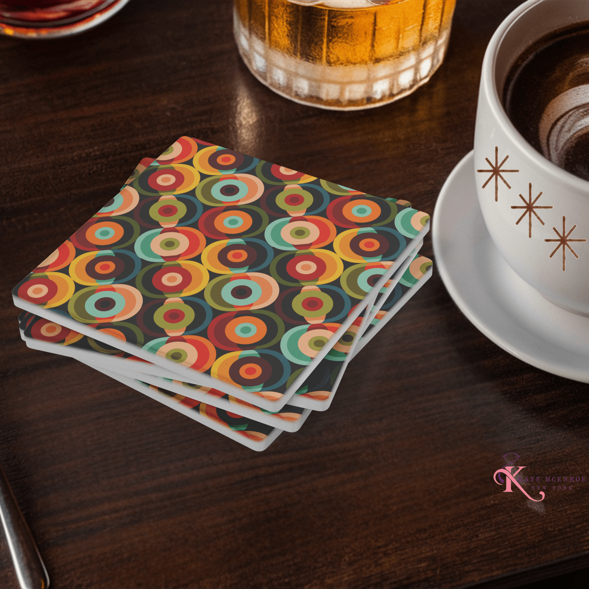 Kate McEnroe New York Retro Orbs 70s Soapstone Coaster, Mid Century Modern BarwareCoasters7021
