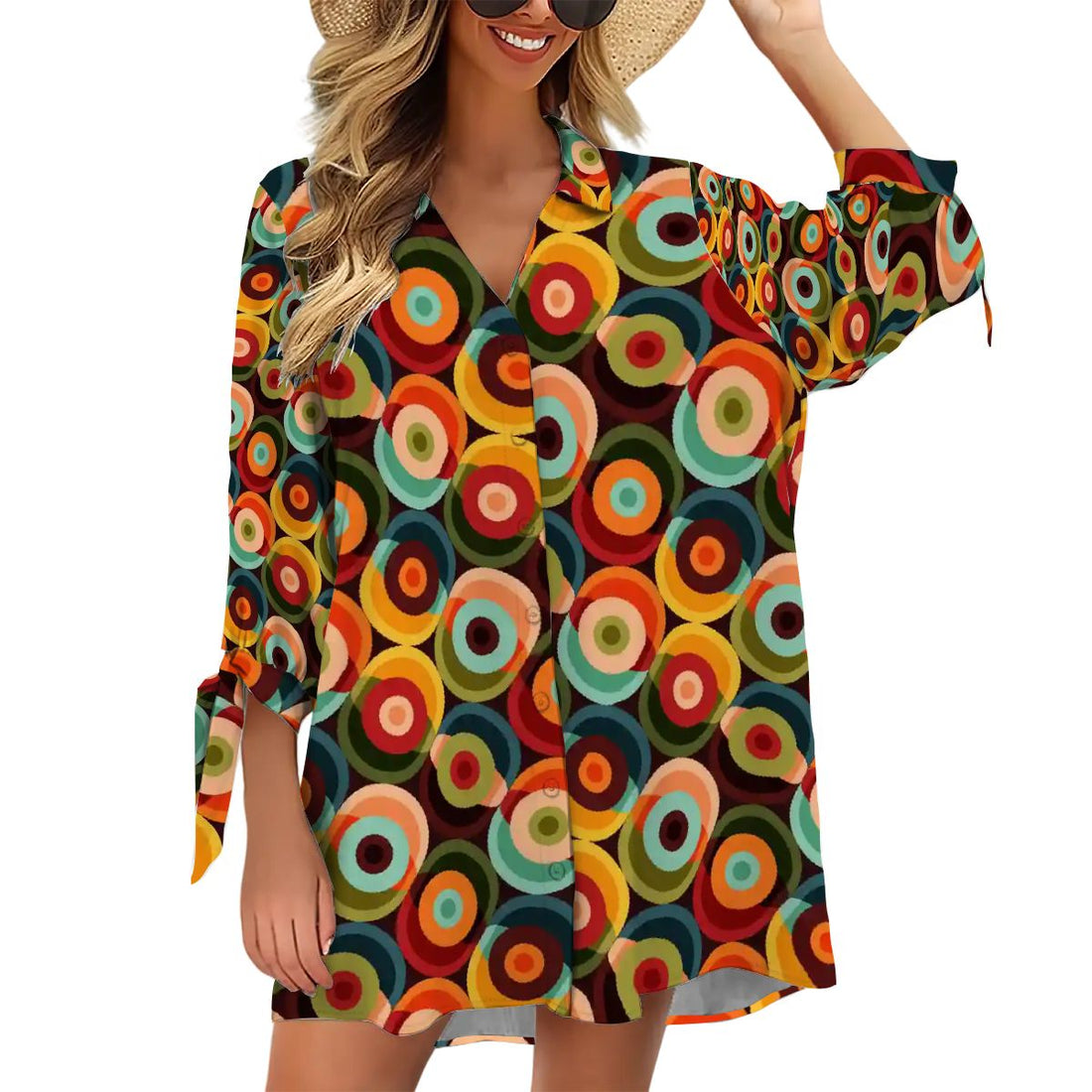 Kate McEnroe New York Retro Orbs Cover Up Shirt Dress, Mid Century Mod Tunic, 1960s Groovy Lounge BeachwearSwimsuits Cover Upsxxq7NLL2zU