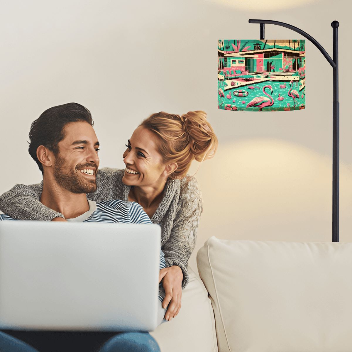 Kate McEnroe New York Retro Palm Springs Flamingo Mid Century Modern Turquoise Arc Floor LampArc Floor LampspRJGYPE6hc