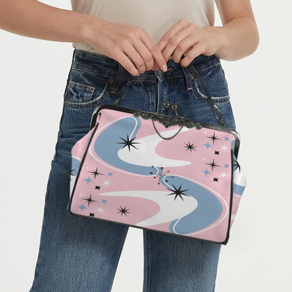 Kate McEnroe New York Retro Pink Atomic Boomerang Starburst Kiss Lock PurseCrossbody BagsD3268877