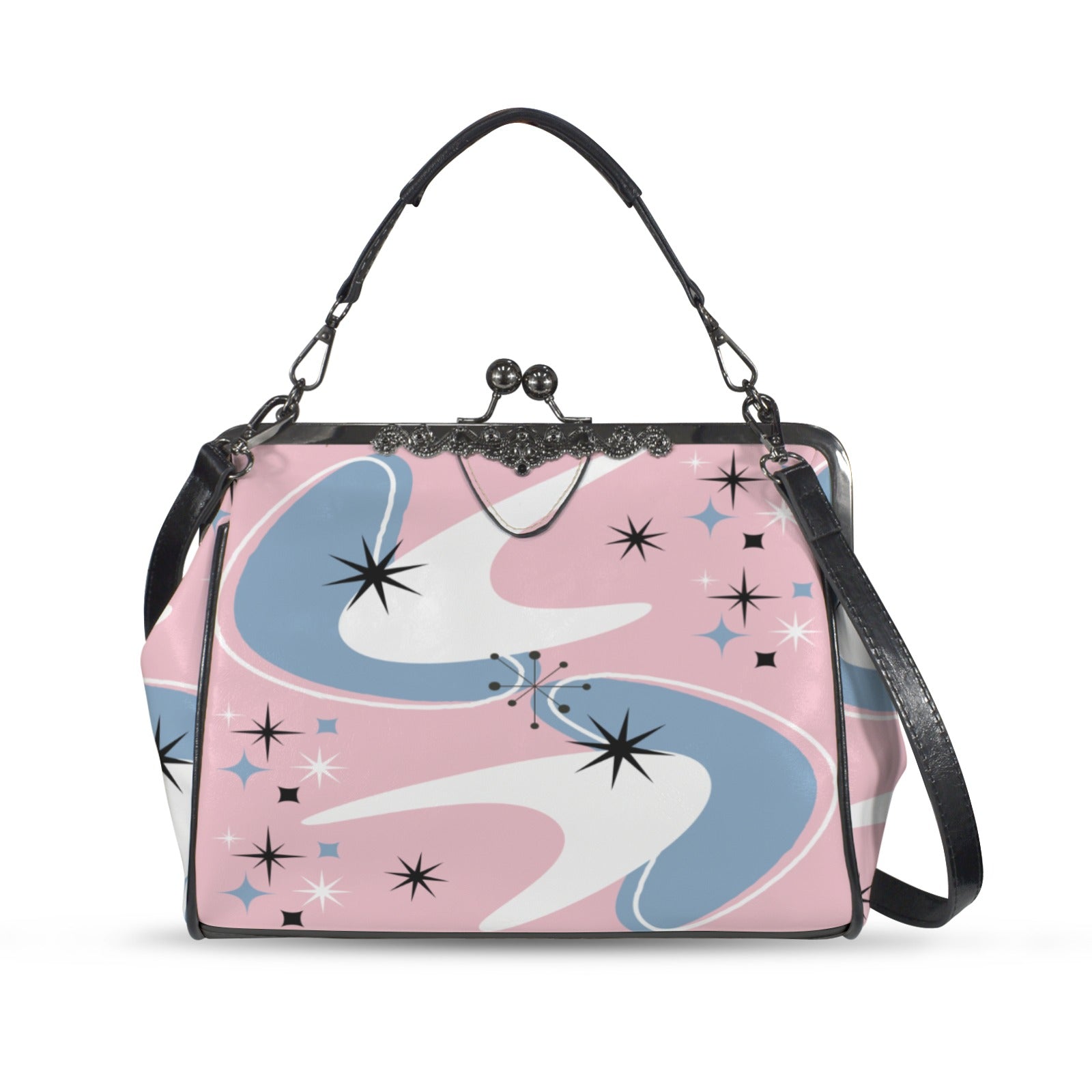 Kate McEnroe New York Retro Pink Atomic Boomerang Starburst Kiss Lock PurseCrossbody BagsD3268877