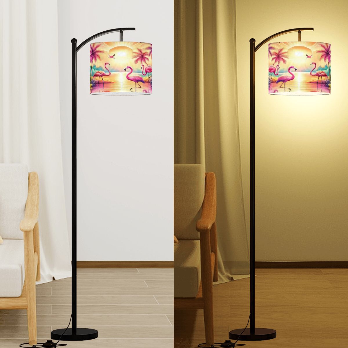 Kate McEnroe New York Retro Pink Flamingo Tropical Sunset Palm Beach Drum Lamp ShadeLamp Shadesuba7QA6E9Q