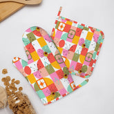 Kate McEnroe New York Retro Pink Yellow Atomic Starburst Geometric Oven Mitts and Pot Holders SetsOven Mitts & Pot Holder SetJ15et6hBpL