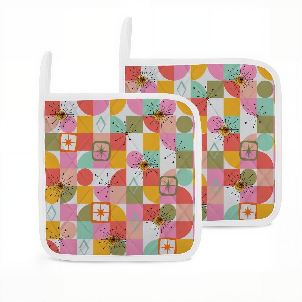 Kate McEnroe New York Retro Pink Yellow Groovy Atomic Starburst Quilted Pot Holder Setpot holdertfrmFzTGIp