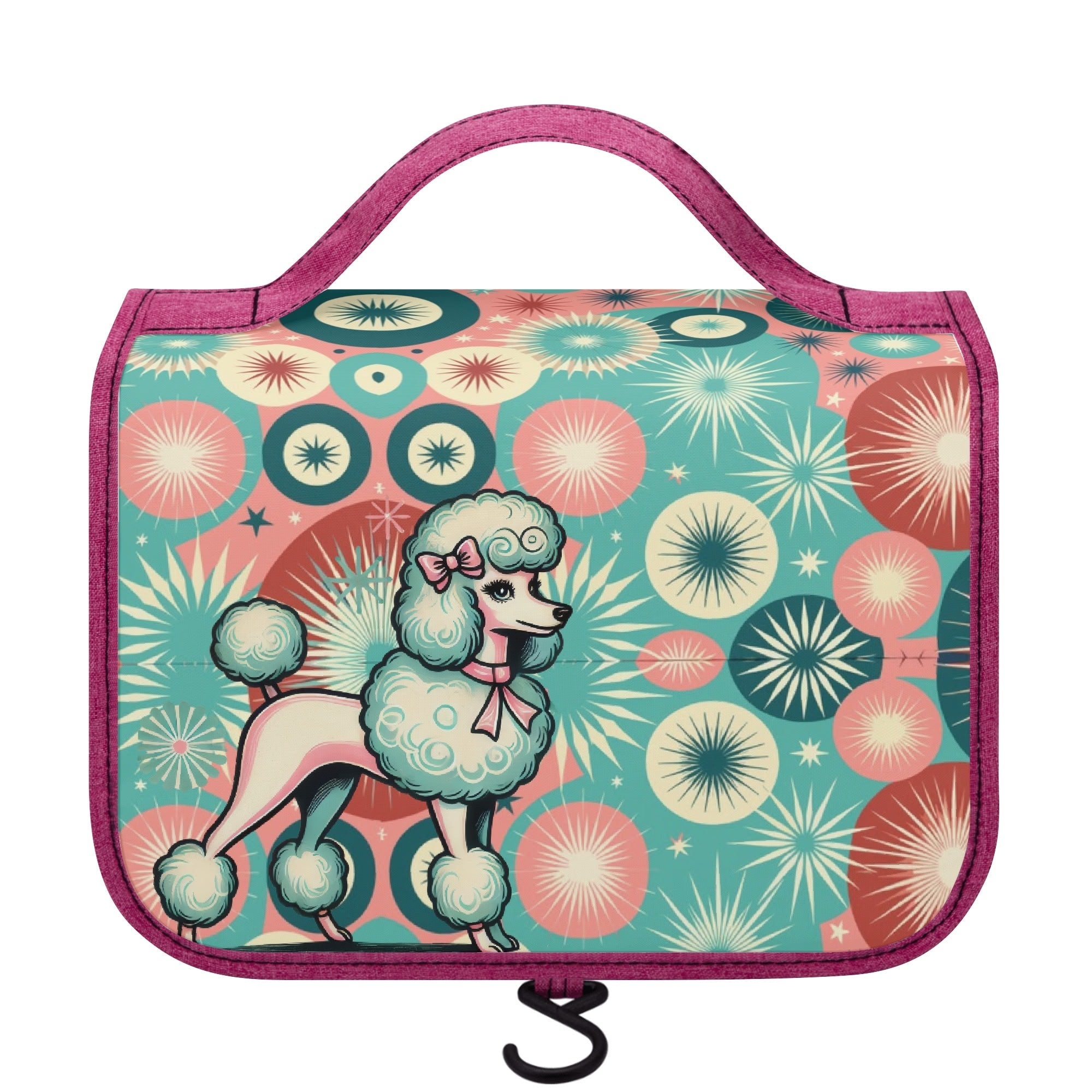 Kate McEnroe New York Retro Poodle Atomic Starburst Cosmetic Travel Bag, Mid Century Modern Toiletry Organizer, 50s Kitsch Hanging Makeup CaseCosmetic &amp; Toiletry BagsNRQ3R2EY - 1