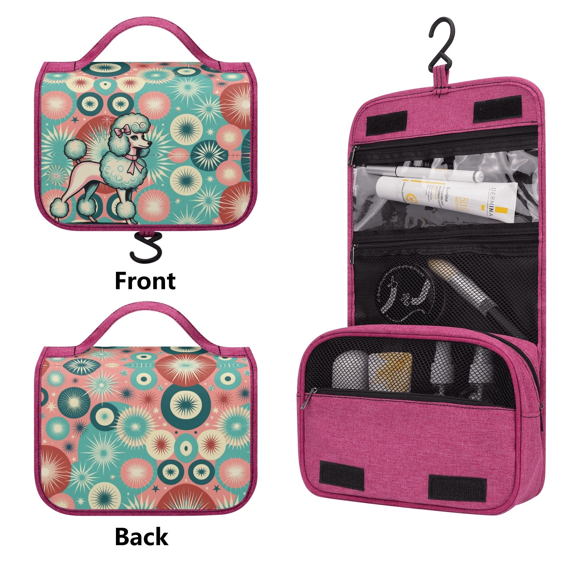 Kate McEnroe New York Retro Poodle Atomic Starburst Cosmetic Travel Bag, Mid Century Modern Toiletry Organizer, 50s Kitsch Hanging Makeup CaseCosmetic &amp; Toiletry BagsNRQ3R2EY - 1