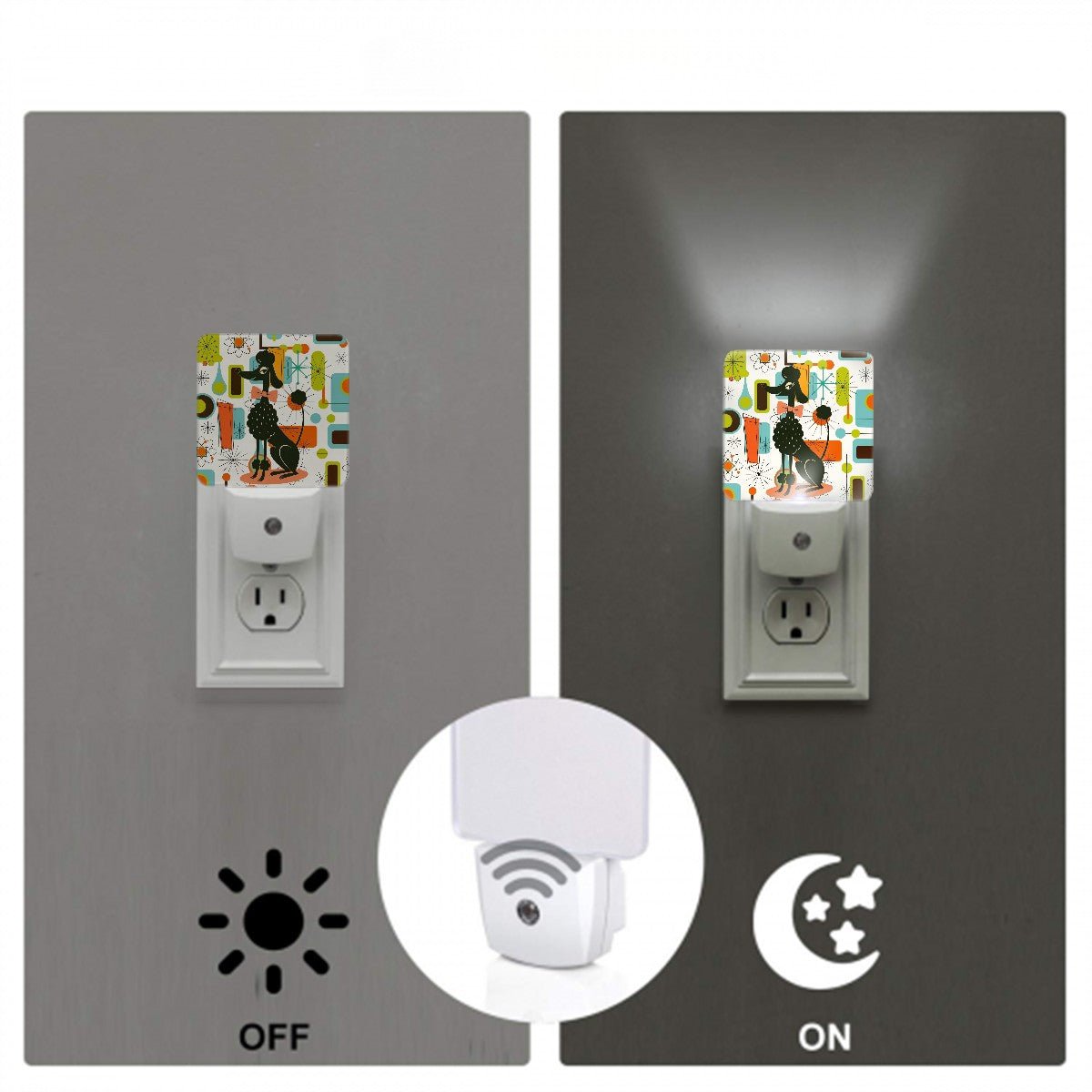 Kate McEnroe New York Retro Poodle Atomic Starburst Night Light Set, Mid Century Modern 50s Kitsch Home AccentNight Lights8X78Xb60Ez