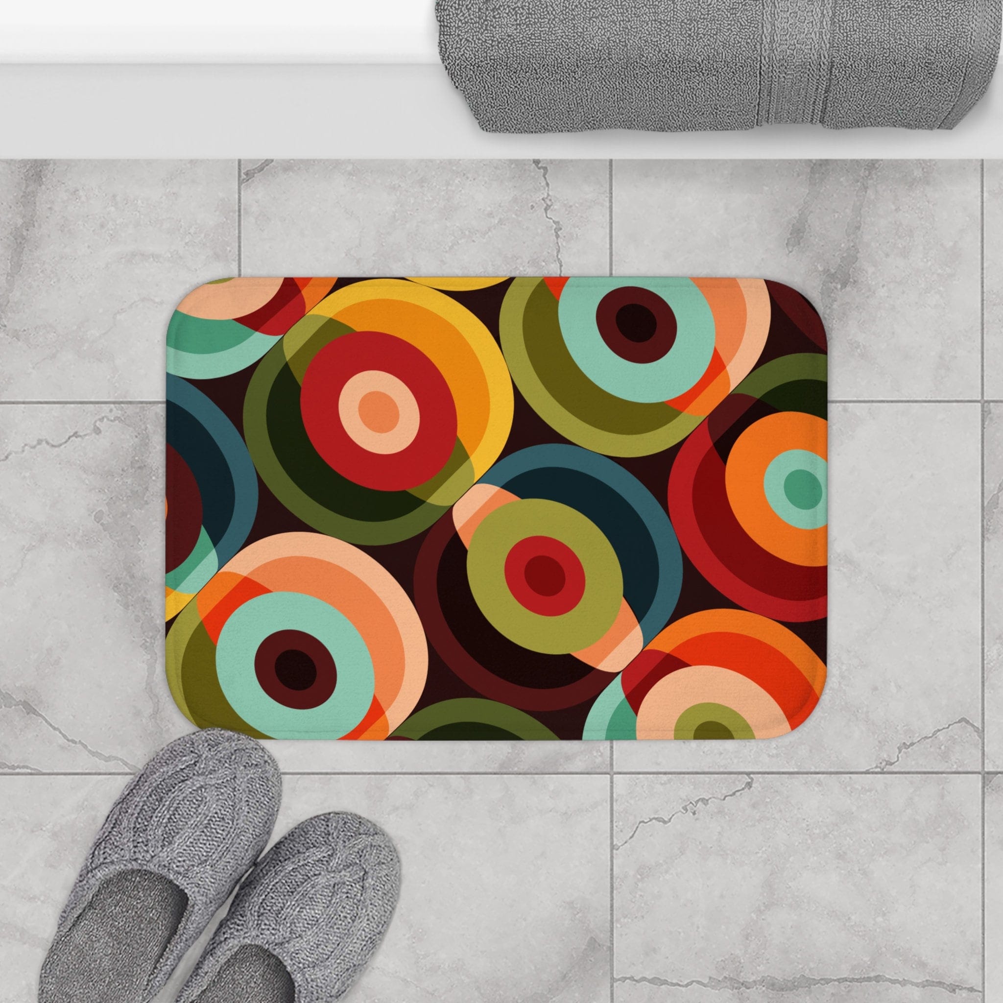 Kate McEnroe New York Retro Psychedelic Geometric Circle Orb Abstract Bathroom Rug, 70s Mid Century Modern Bath Mat - 13369123Bath Mats18472568601990412106