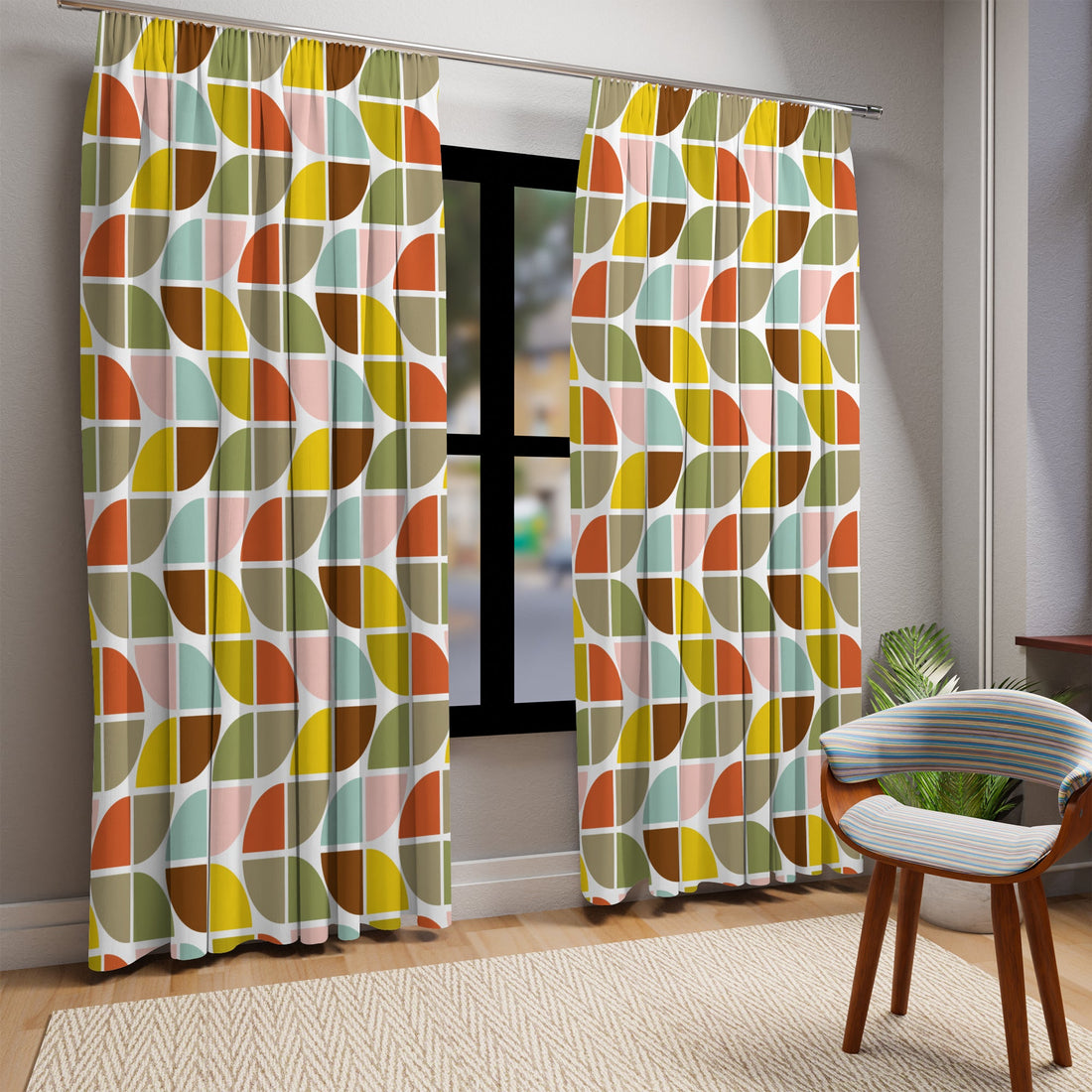 Kate McEnroe New York Retro Quarter Tile 70s Earth Tones Geometric Blackout CurtainWindow Curtains71102768490877666219