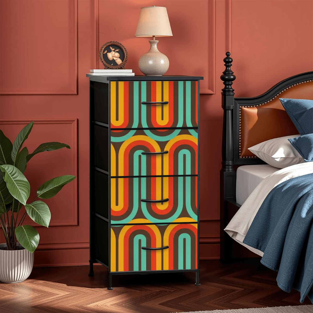 Kate McEnroe New York Retro Rainbow Arch Stripe Retro Hippie Boho 4 Drawer DresserDressersMqFSJP8r8g