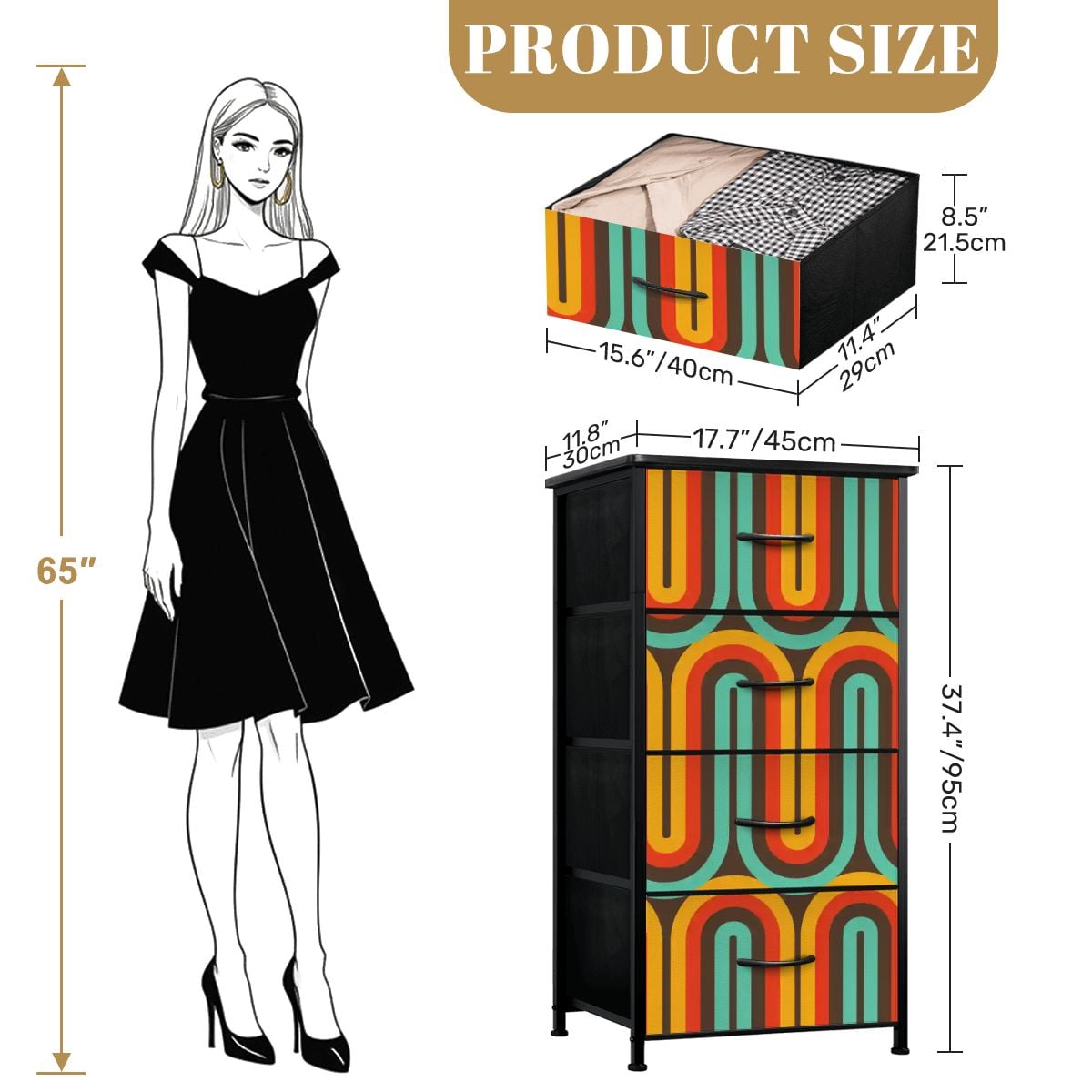 Kate McEnroe New York Retro Rainbow Arch Stripe Retro Hippie Boho 4 Drawer DresserDressersMqFSJP8r8g