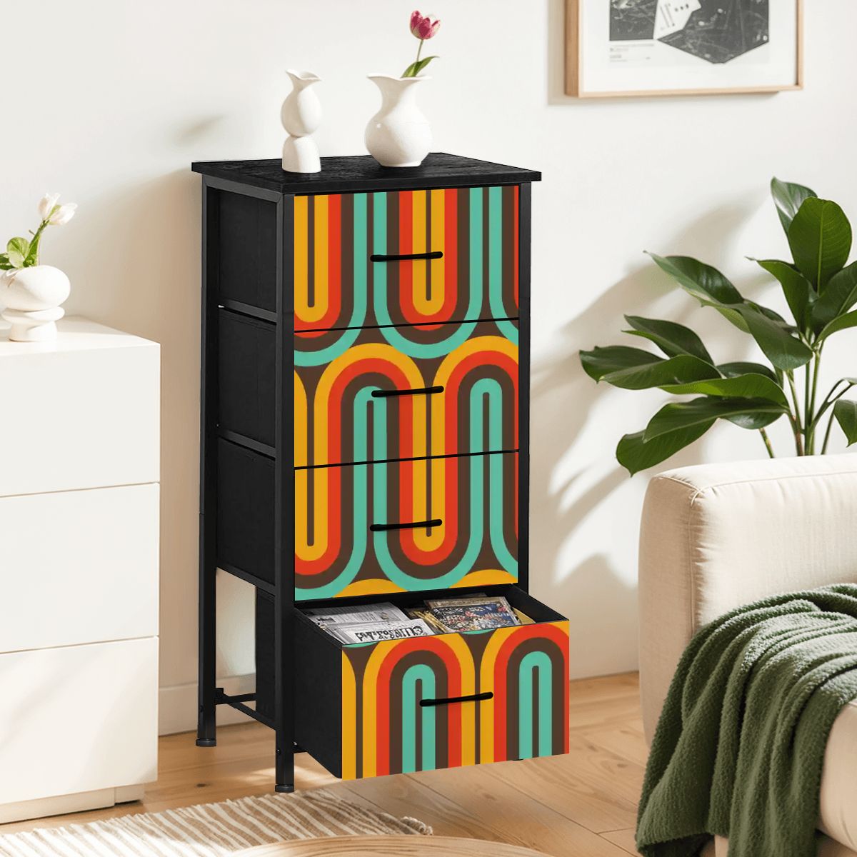 Kate McEnroe New York Retro Rainbow Arch Stripe Retro Hippie Boho 4 Drawer DresserDressersMqFSJP8r8g