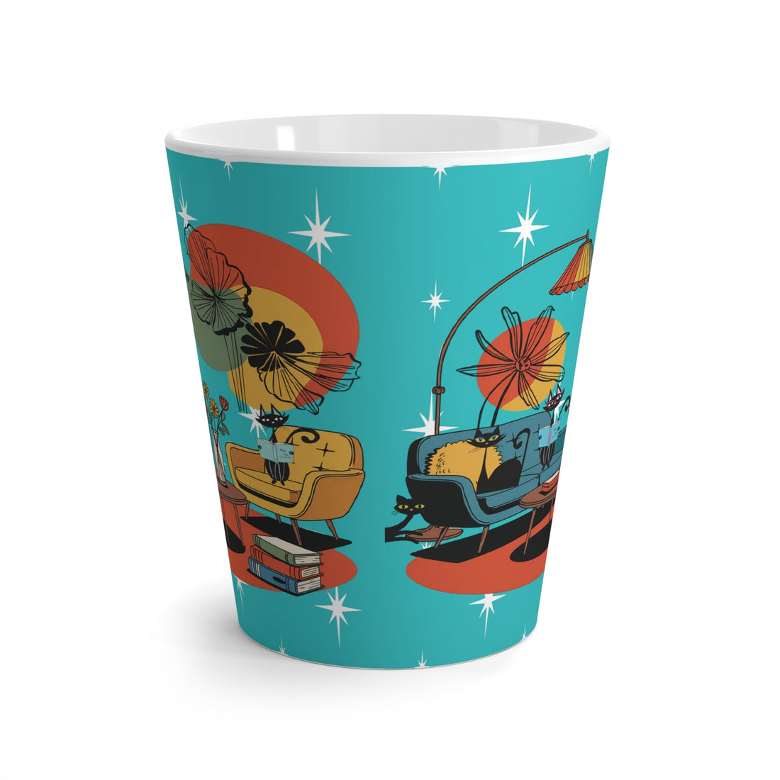 Kate McEnroe New York Retro Reading Lounge Atomic Cat Mug, Mid Century Modern Latte Cup, MCM Bookish Starburst Coffee GiftMugs31764972596378525913