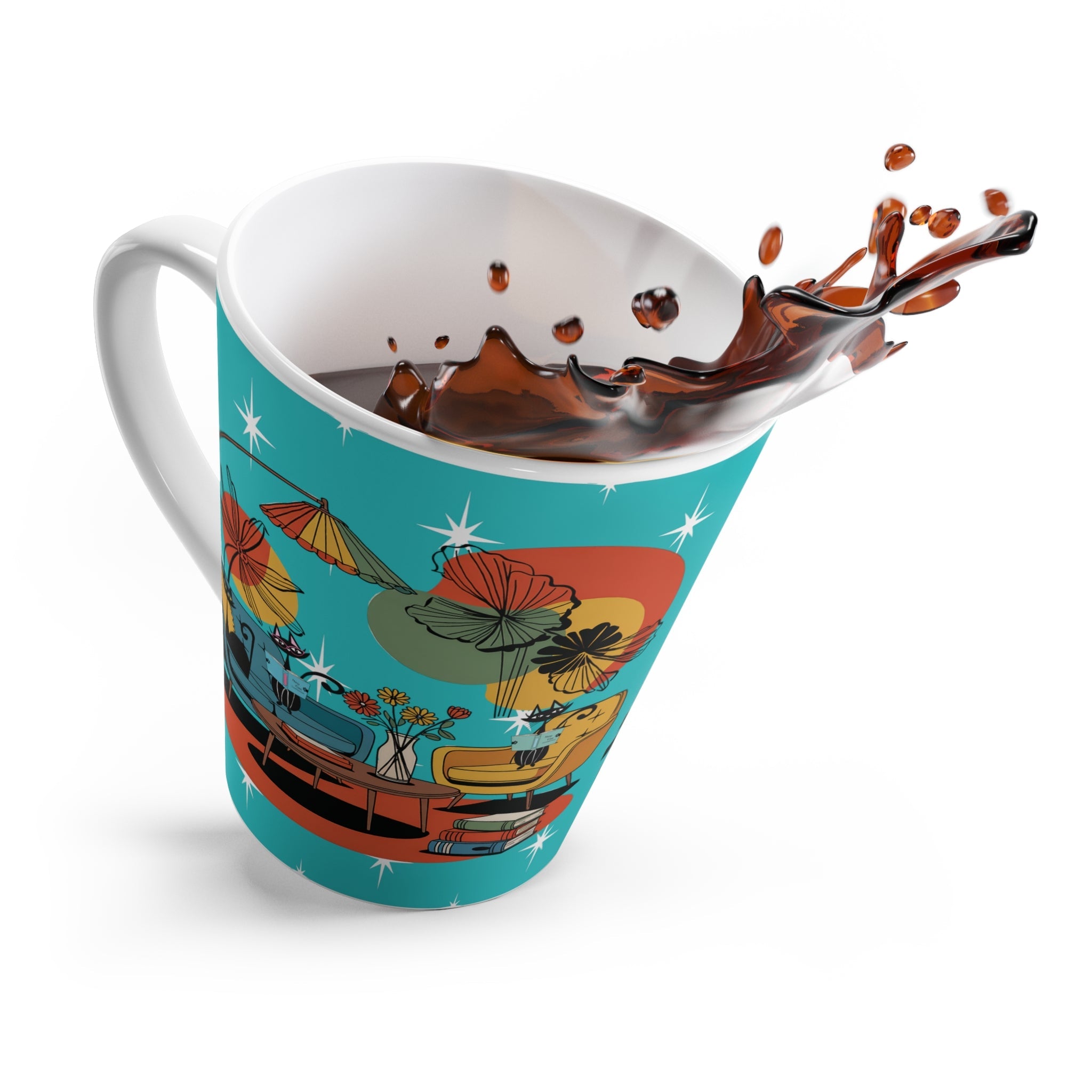 Kate McEnroe New York Retro Reading Lounge Atomic Cat Mug, Mid Century Modern Latte Cup, MCM Bookish Starburst Coffee GiftMugs31764972596378525913