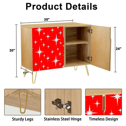 Kate McEnroe New York Retro Red Starburst Credenza, 50s Mid Century Modern Storage Cabinet, Vintage MCM Space Age SideboardStorage Cabinetsr1L6e9dgqF