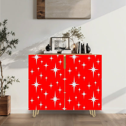 Kate McEnroe New York Retro Red Starburst Credenza, 50s Mid Century Modern Storage Cabinet, Vintage MCM Space Age SideboardStorage Cabinetsr1L6e9dgqF