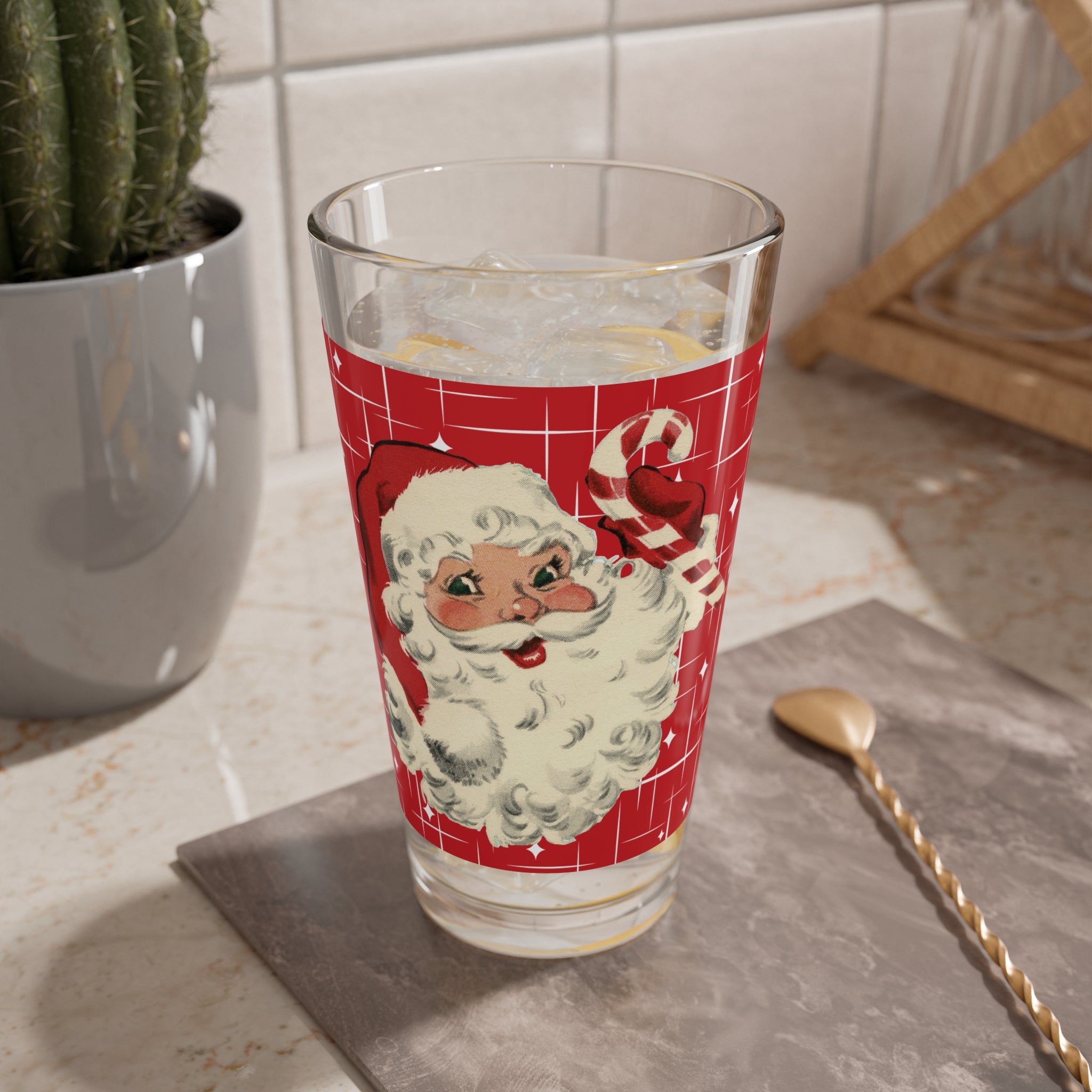 Kate McEnroe New York Retro Santa Pint Glass, Mid Century Christmas Barware, Vintage Holiday DrinkwarePint Glasses81286661554440552715