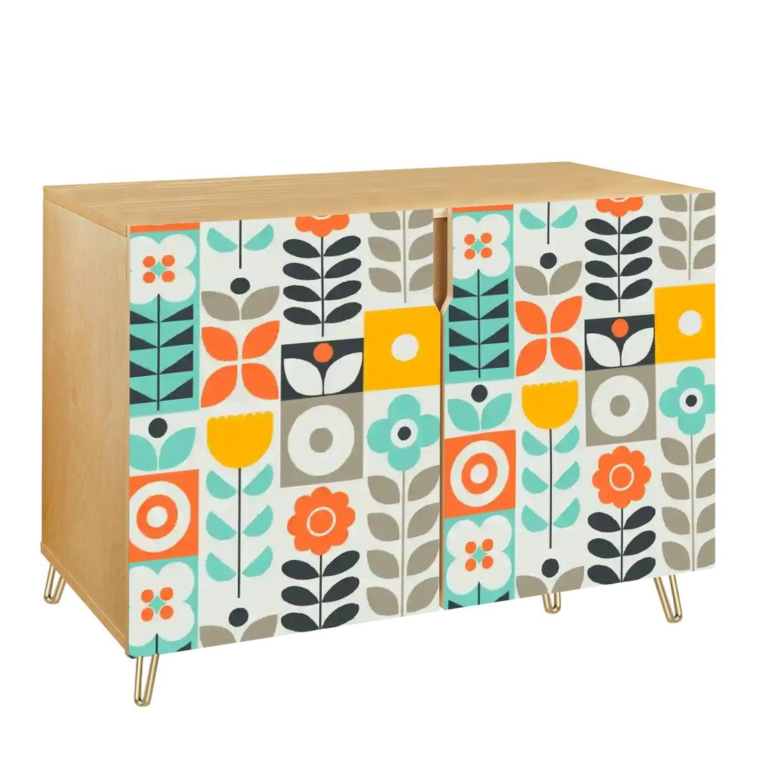 Kate McEnroe New York Retro Scandinavian Credenza, Mid Century Modern Geometric Floral Sideboard, 60s Mod Buffet CabinetStorage Cabinetsg4HvfQbmrq