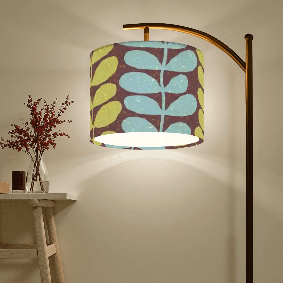 Kate McEnroe New York Retro Scandinavian Floral Arc Floor Lamp, Mid Century Modern Yellow Blue Leaf Accent LightFloor LampsDALiToYzgG