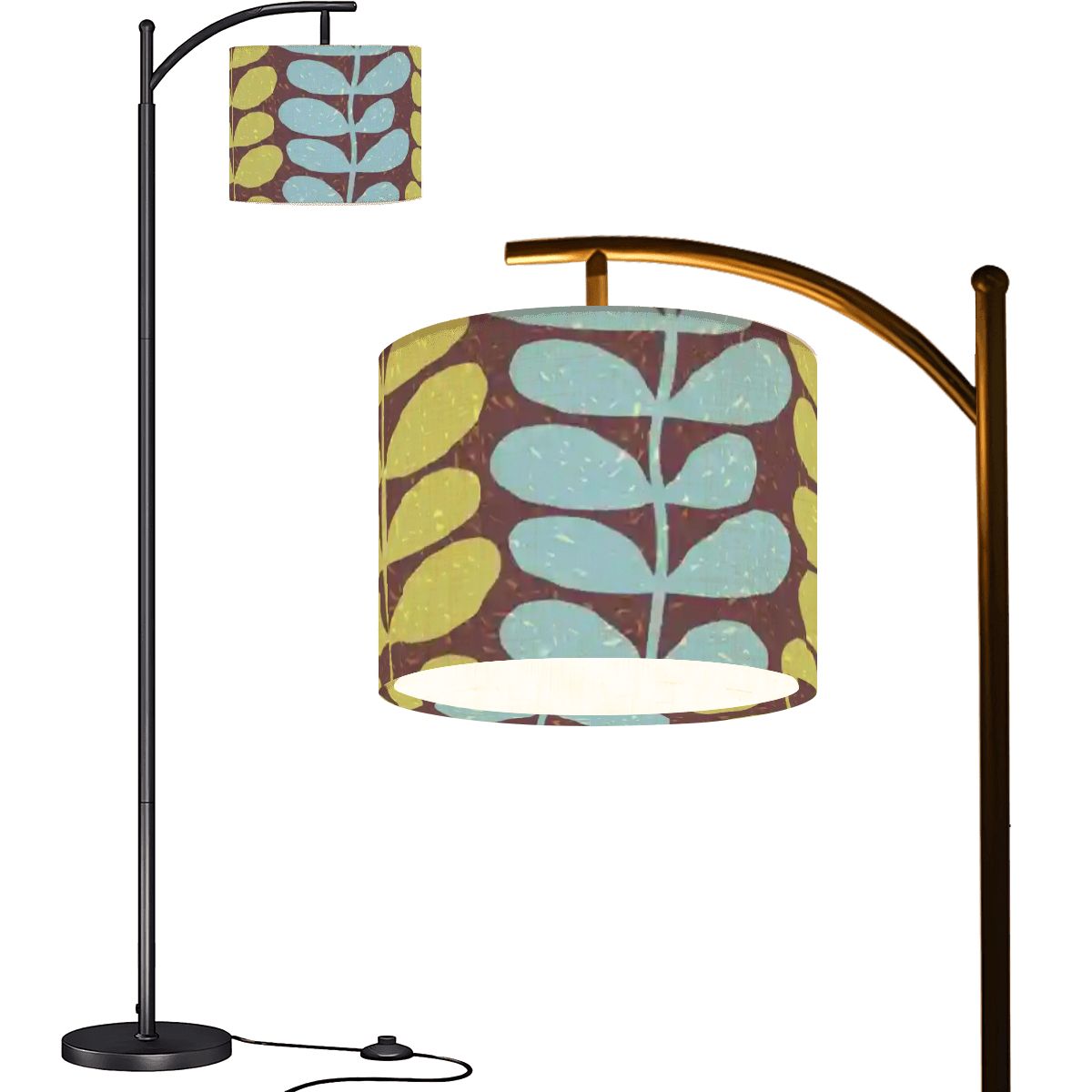 Kate McEnroe New York Retro Scandinavian Floral Arc Floor Lamp, Mid Century Modern Yellow Blue Leaf Accent LightFloor LampsDALiToYzgG