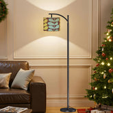 Kate McEnroe New York Retro Scandinavian Floral Arc Floor Lamp, Mid Century Modern Yellow Blue Leaf Accent LightFloor LampsDALiToYzgG