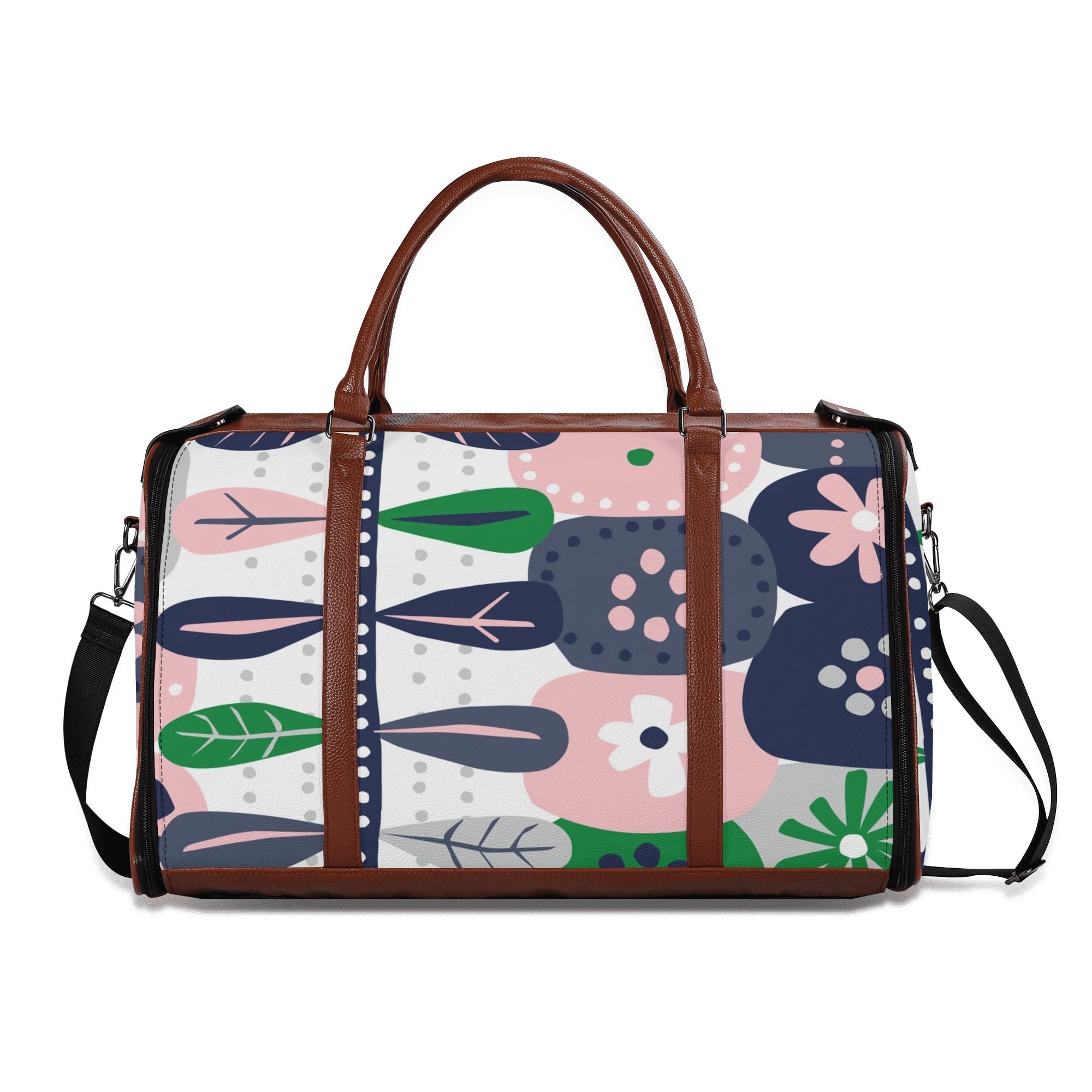 Kate McEnroe New York Retro Scandinavian Floral Duffel Bag, Mid Century Modern Foldable Weekender, Mod Carry - OnDuffel BagsNKQKK08N - 1