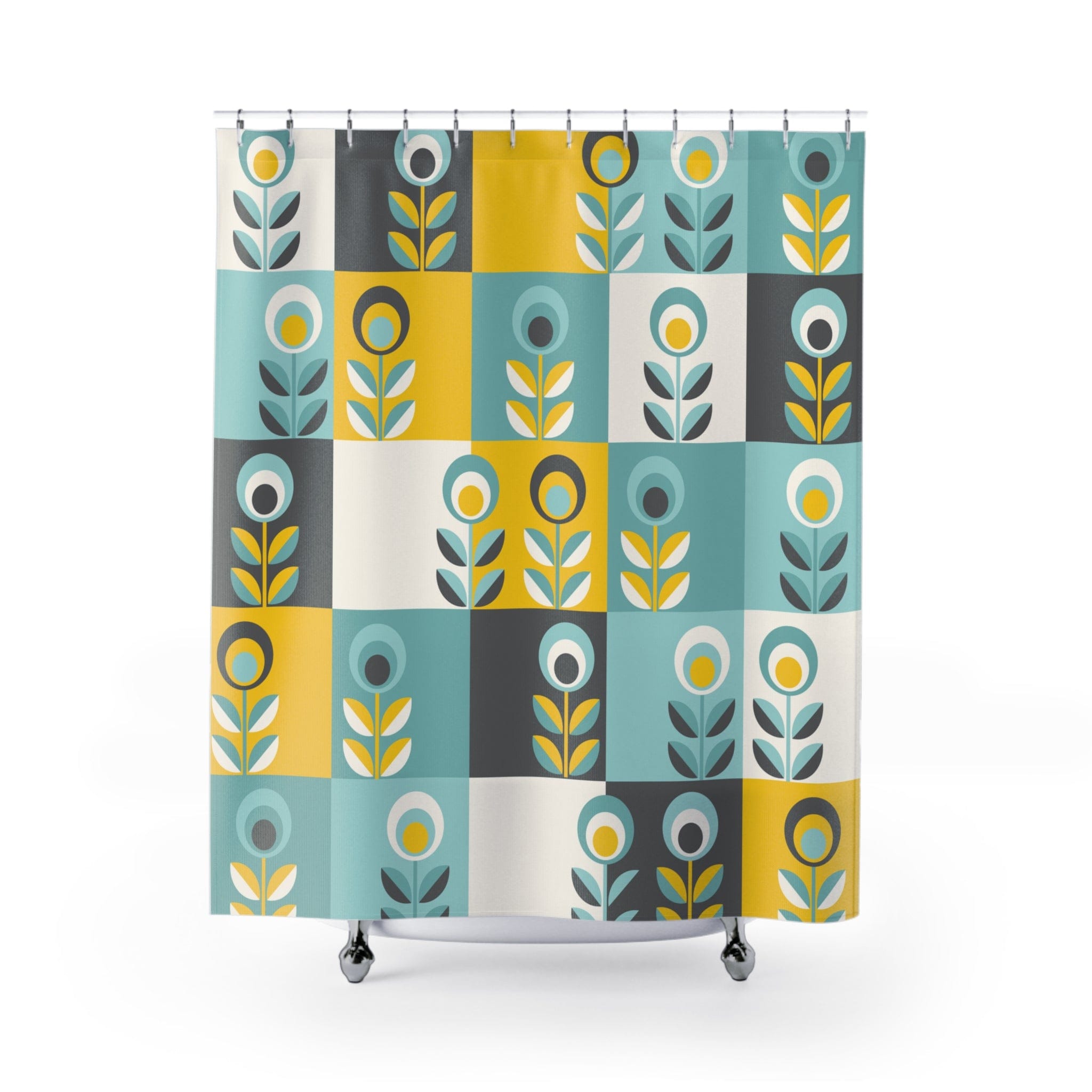 Kate McEnroe New York Retro Scandinavian Geometric Abstract Floral Shower Curtain Shower Curtains 70&quot; × 74&quot; S40-RET-SCAN-7X7