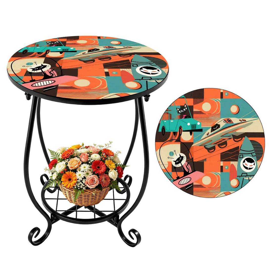 Kate McEnroe New York Retro Sputnik Atomic Cat Mid Century Modern Outdoor Patio Side Tableoutdoor side tableNPrTKa6Iag