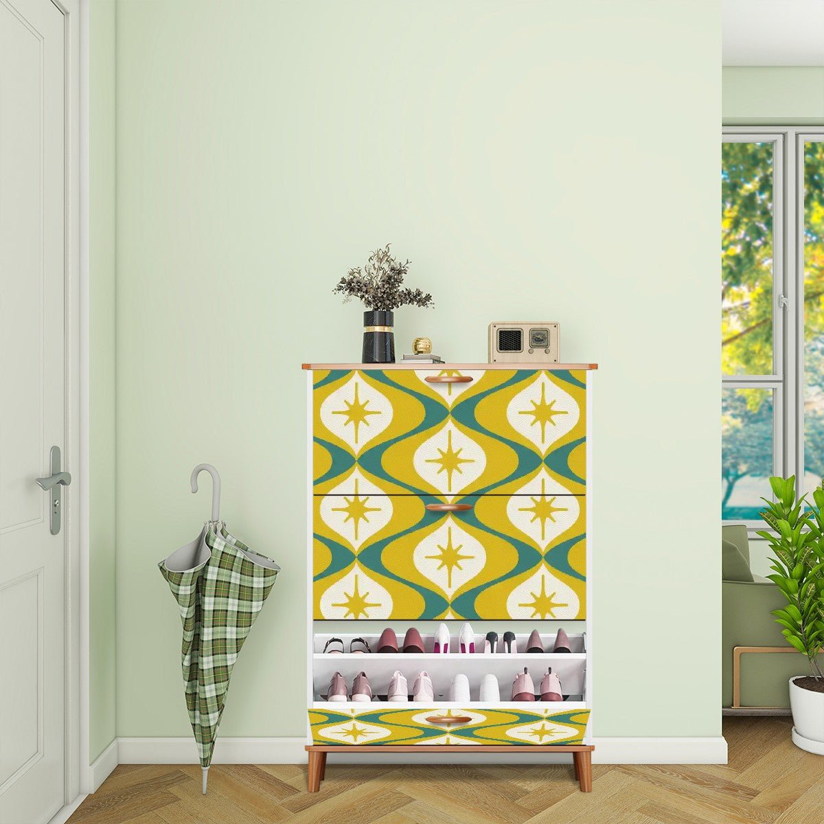 Kate McEnroe New York Retro Starburst Boomerang Shoe Cabinet, Mid Century Modern Storage AccentShoe Storage6CvAlNh3hY