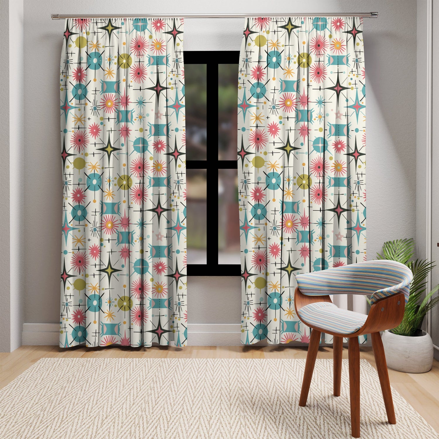 Kate McEnroe New York Retro Starburst Diamond 1950s Googie Window CurtainsWindow Curtains96378627601125676057