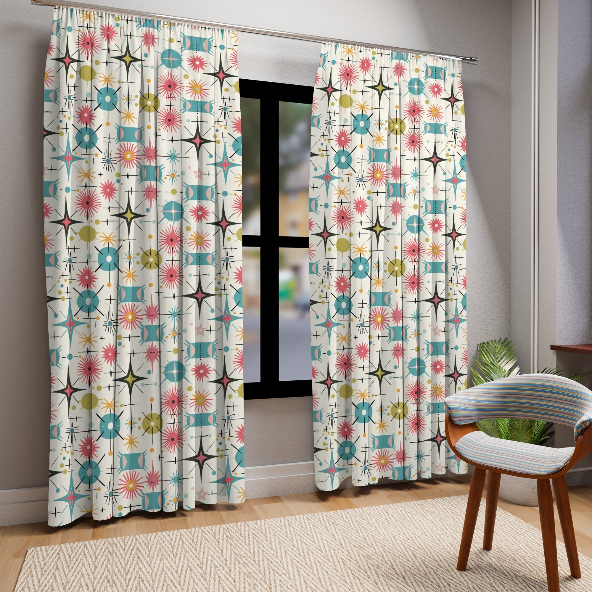 Kate McEnroe New York Retro Starburst Diamond 1950s Googie Window CurtainsWindow Curtains96378627601125676057