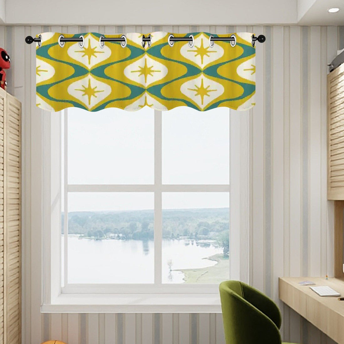 Kate McEnroe New York Retro Starburst Kitchen Valance, Mid Century Modern Geometric Curtain TopperValanceskDXuDMGmPA
