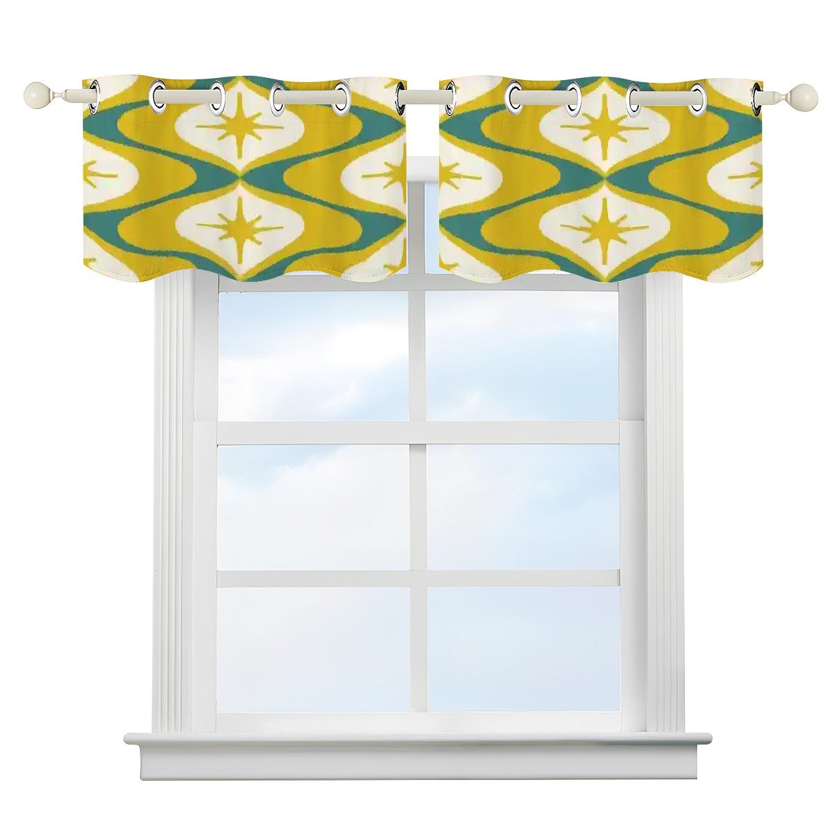 Kate McEnroe New York Retro Starburst Kitchen Valance, Mid Century Modern Geometric Curtain TopperValanceskDXuDMGmPA