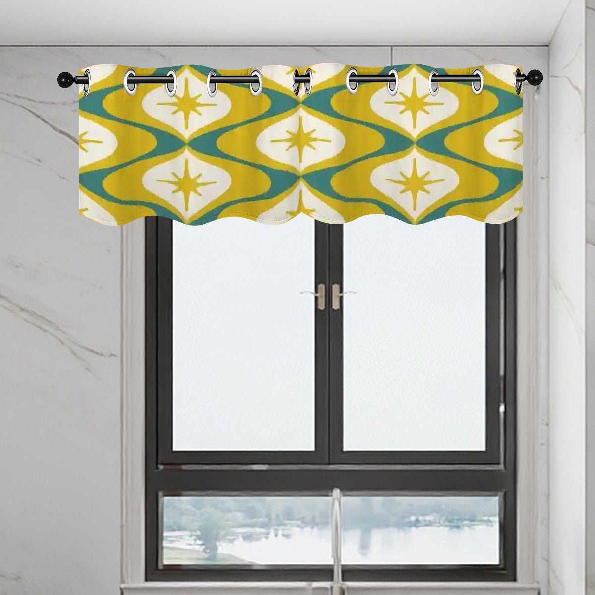Kate McEnroe New York Retro Starburst Kitchen Valance, Mid Century Modern Geometric Curtain TopperValanceskDXuDMGmPA