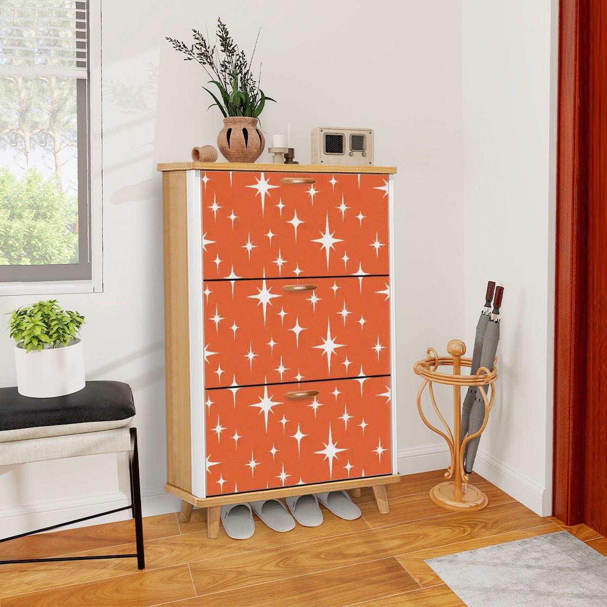 Kate McEnroe New York Retro Starburst Shoe Cabinet, Mid Century Modern Storage Tower, MCM 3 - Tier OrganizerShoe StorageMmRUe35Lzm
