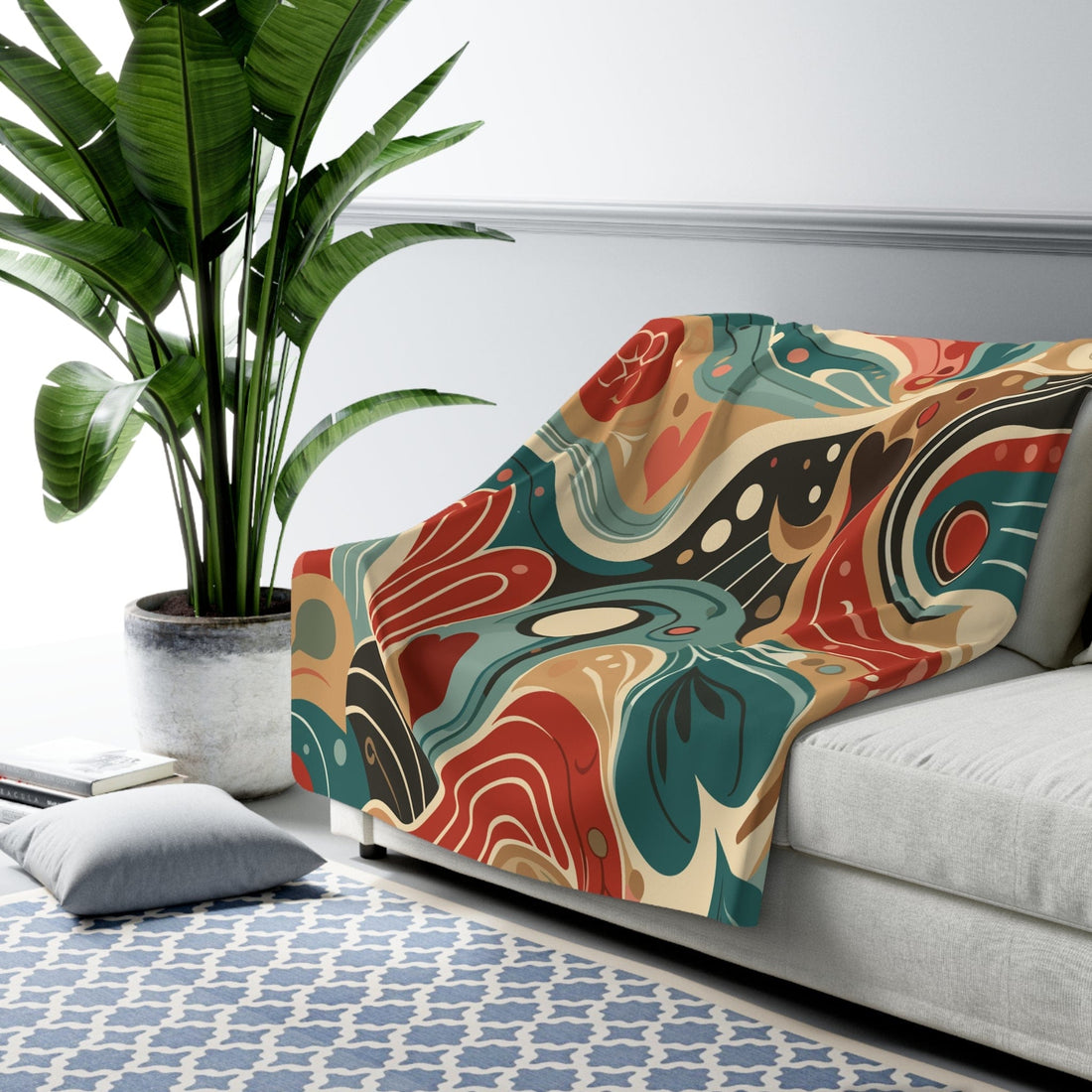 Kate McEnroe New York Retro Swirls Sherpa Fleece Blanket, Mid Century Modern Wavy Throw, Vibrant Abstract Design Blanket Blankets 60&quot; × 80&quot; 76856655835796361381