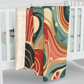 Kate McEnroe New York Retro Swirls Sherpa Fleece Blanket, Mid Century Modern Wavy Throw, Vibrant Abstract Design BlanketBlankets76856655835796361381