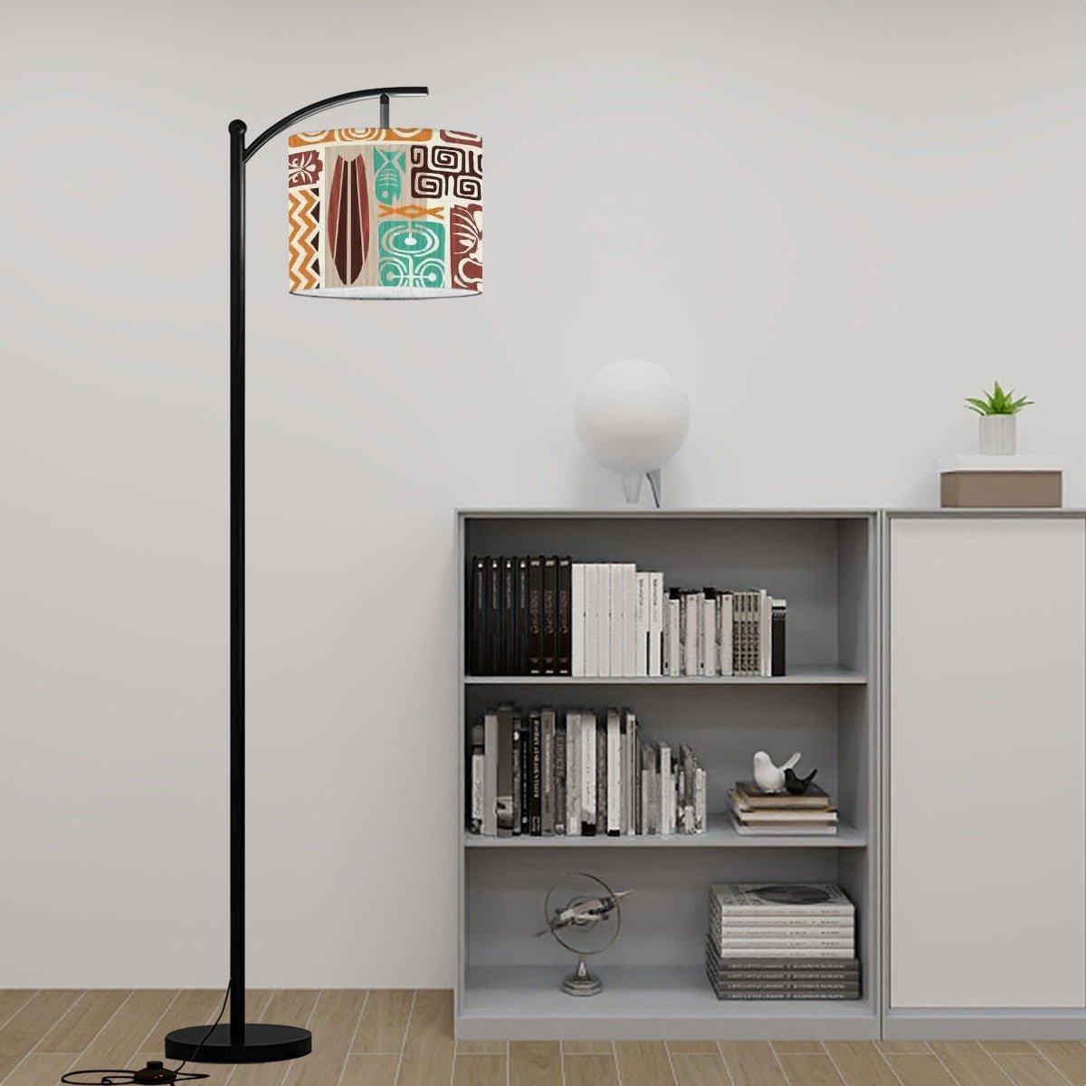 Kate McEnroe New York Retro Tiki Arc Floor Lamp, Mid Century Modern Brown Teal Tropical LightingFloor LampsmObZItCCje