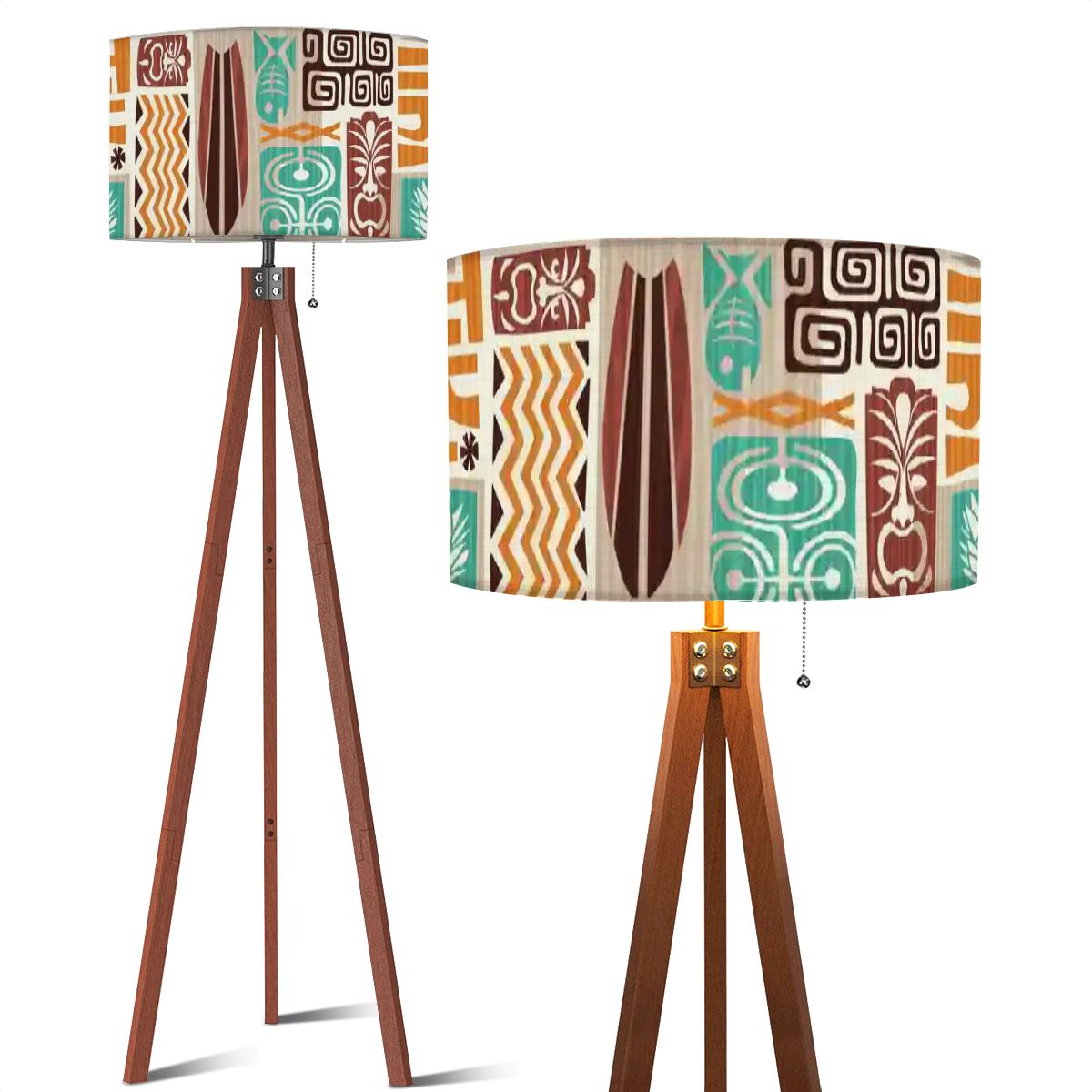 Kate McEnroe New York Retro Tiki Polynesian Tripod Floor Lamp, Mid Century Modern Brown Teal LightingFloor LampsbTdOTSJnNC