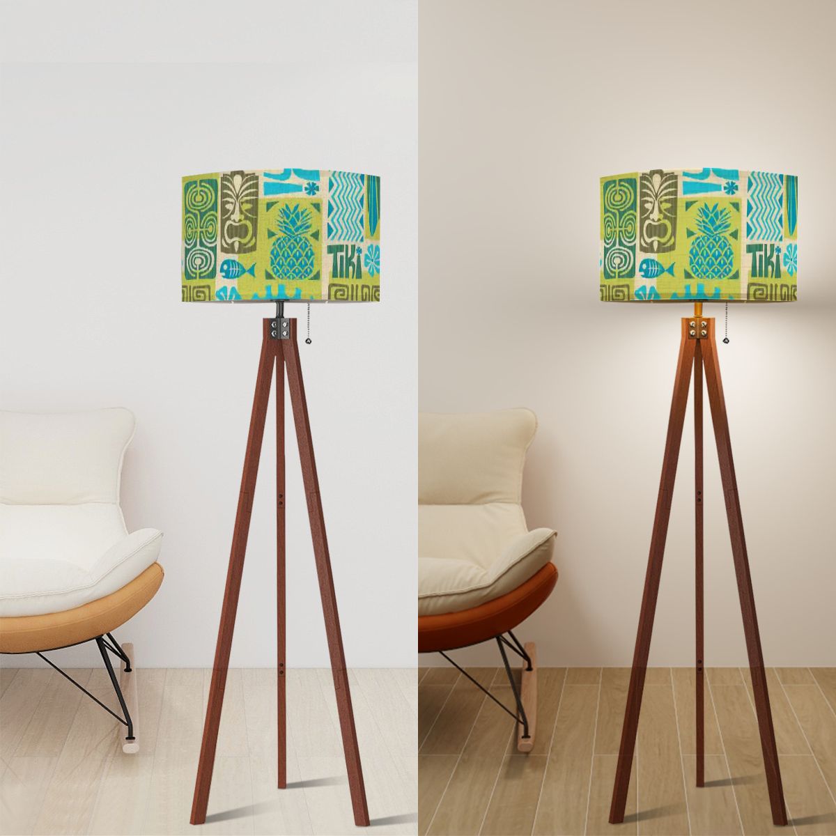 Kate McEnroe New York Retro Tiki Polynesian Tripod Floor Lamp, Mid Century Modern Green Teal Tropical LightingFloor LampsGRC6IIlDC7