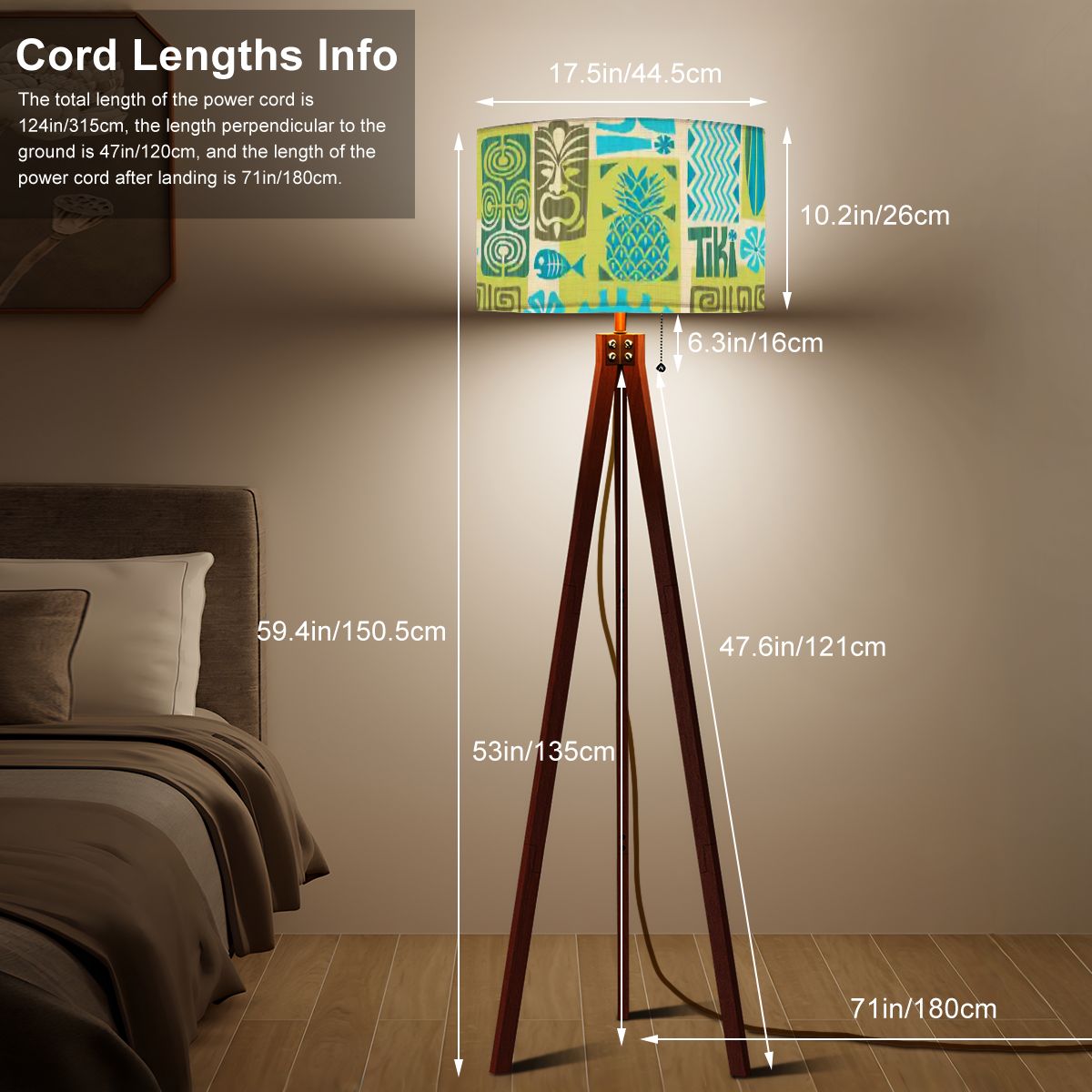 Kate McEnroe New York Retro Tiki Polynesian Tripod Floor Lamp, Mid Century Modern Green Teal Tropical LightingFloor LampsGRC6IIlDC7