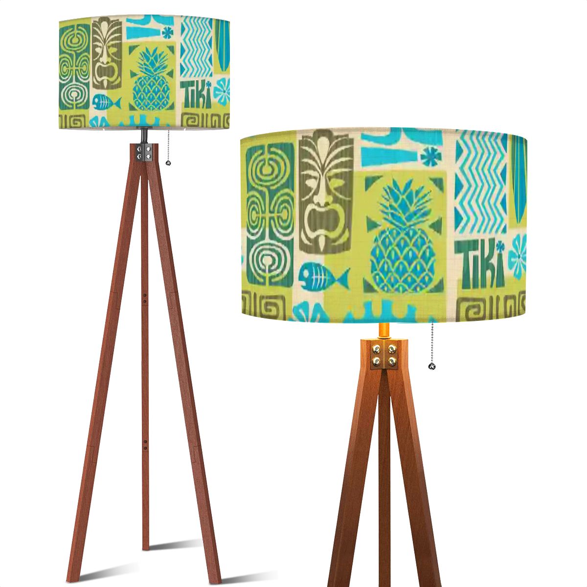 Kate McEnroe New York Retro Tiki Polynesian Tripod Floor Lamp, Mid Century Modern Green Teal Tropical LightingFloor LampsGRC6IIlDC7